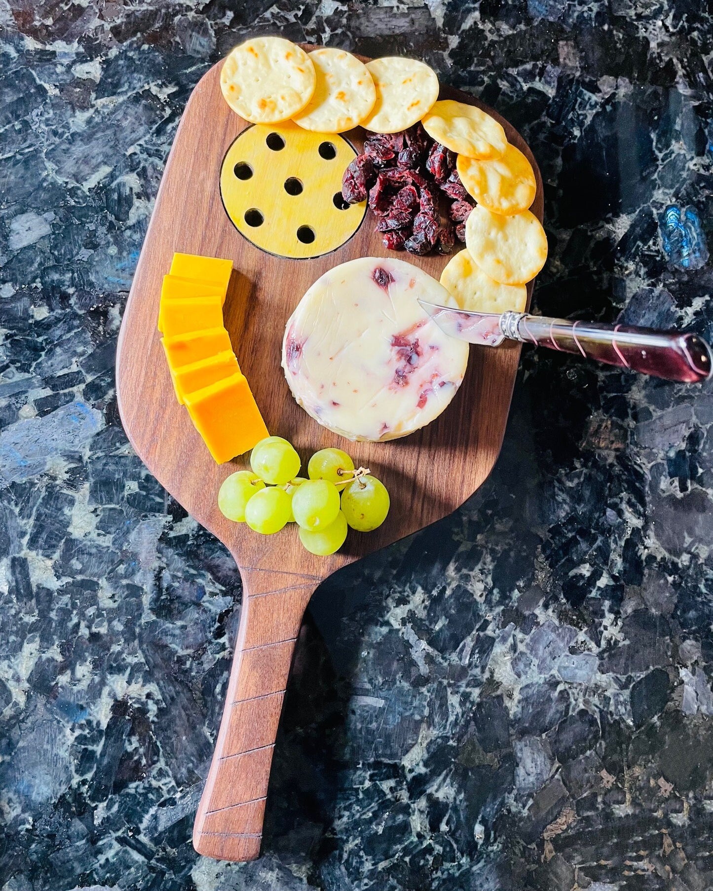 Solid Hardwood Pickleball Charcuterie Boards with Inlayed Ball- Cheese Board - Cutting Board