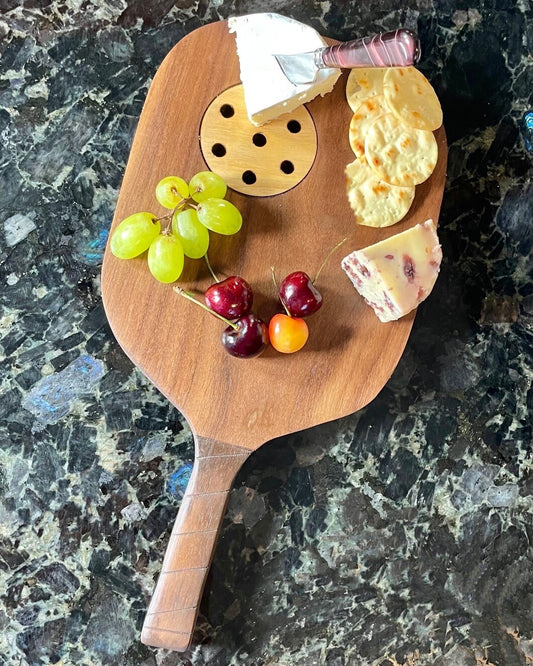 Solid Hardwood Pickleball Charcuterie Boards with Inlayed Ball- Cheese Board - Cutting Board